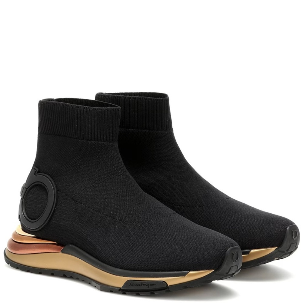 Ferragamo Black and Gold Sock Sneakers (Worn Once!)